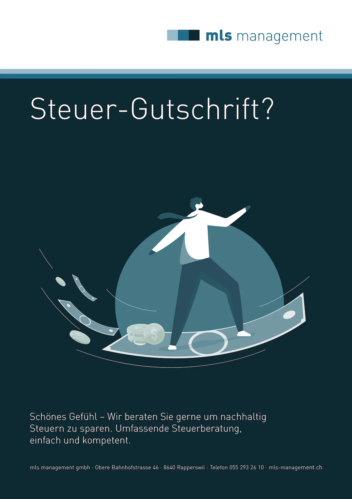 Werbeplakat mls management: Steuer-Gutschrift?