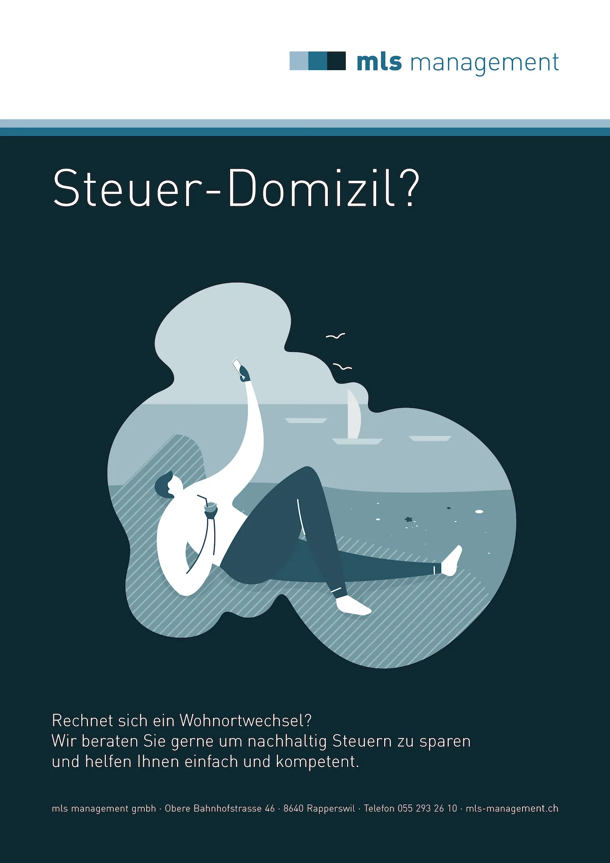 Werbeplakat mls management: Steuer-Domizil?